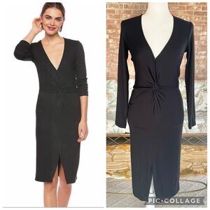 Cupcakes and Cashmere Janette Dress Midi Black Twist Front Knit Long Sleeve XS
